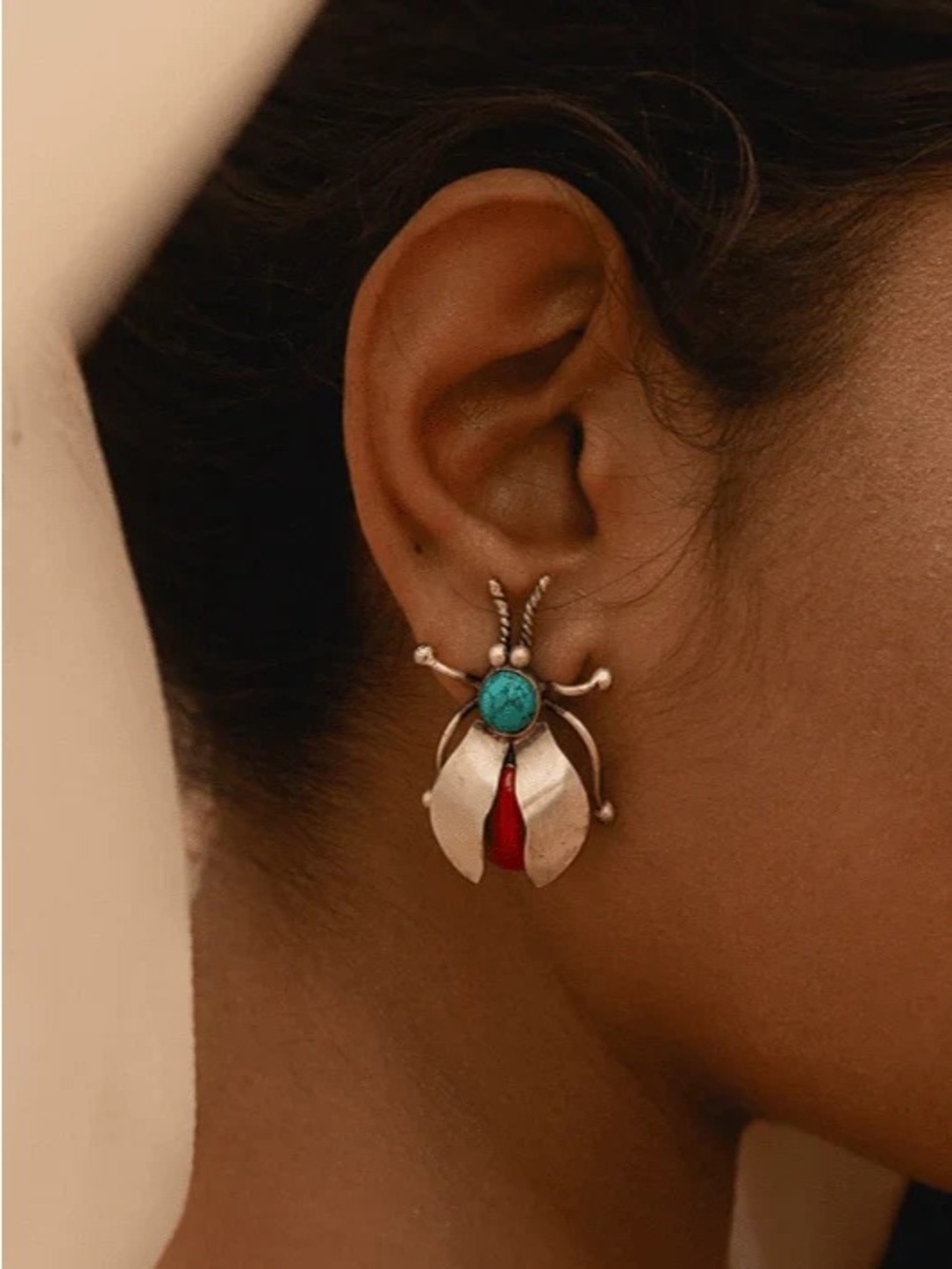 NWOT Society of Cloth Gold Bug Earring Turquoise Red